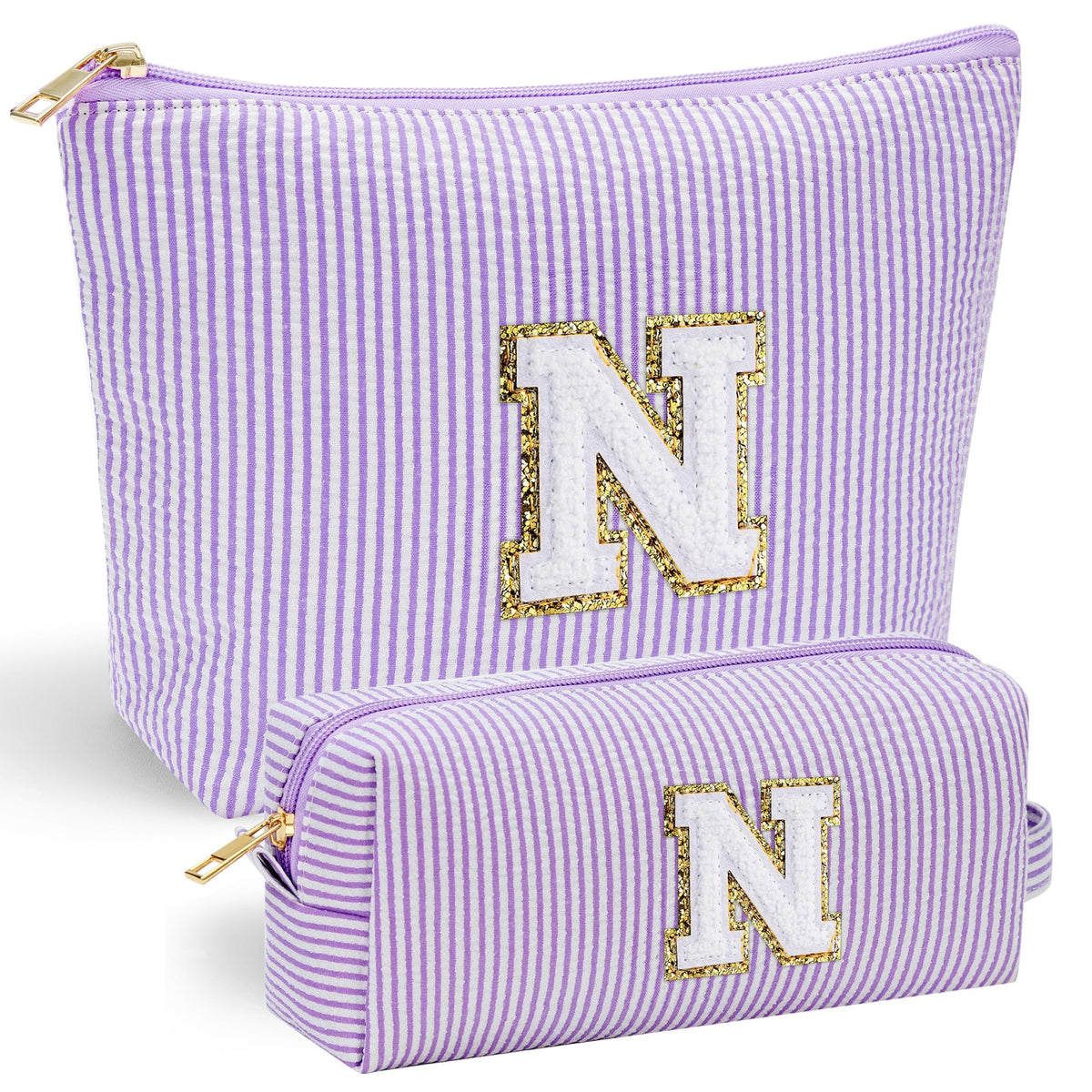 YOOLIFE makeup bag with chenille initial front for personalized style