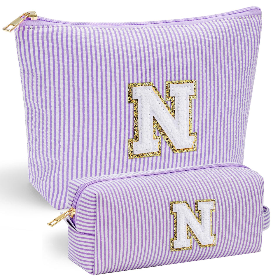 YOOLIFE makeup bag with chenille initial front for personalized style