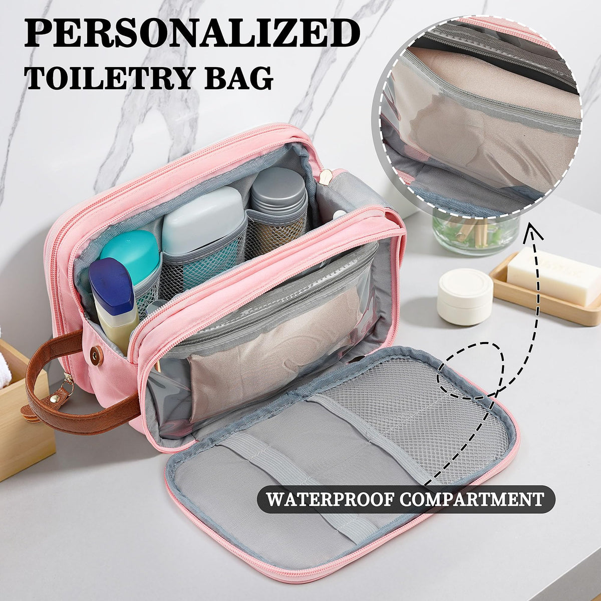 YOOLIFE mesh pocket and elastic strap organize toothbrushes neatly.