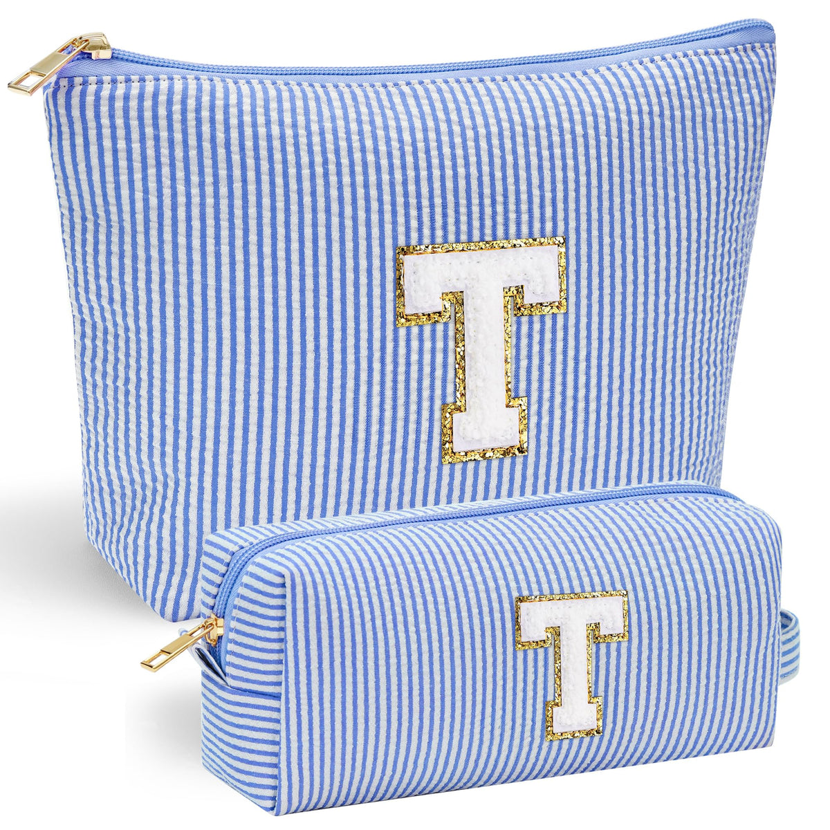 YOOLIFE travel makeup bag front with chenille initials for stylish organization.