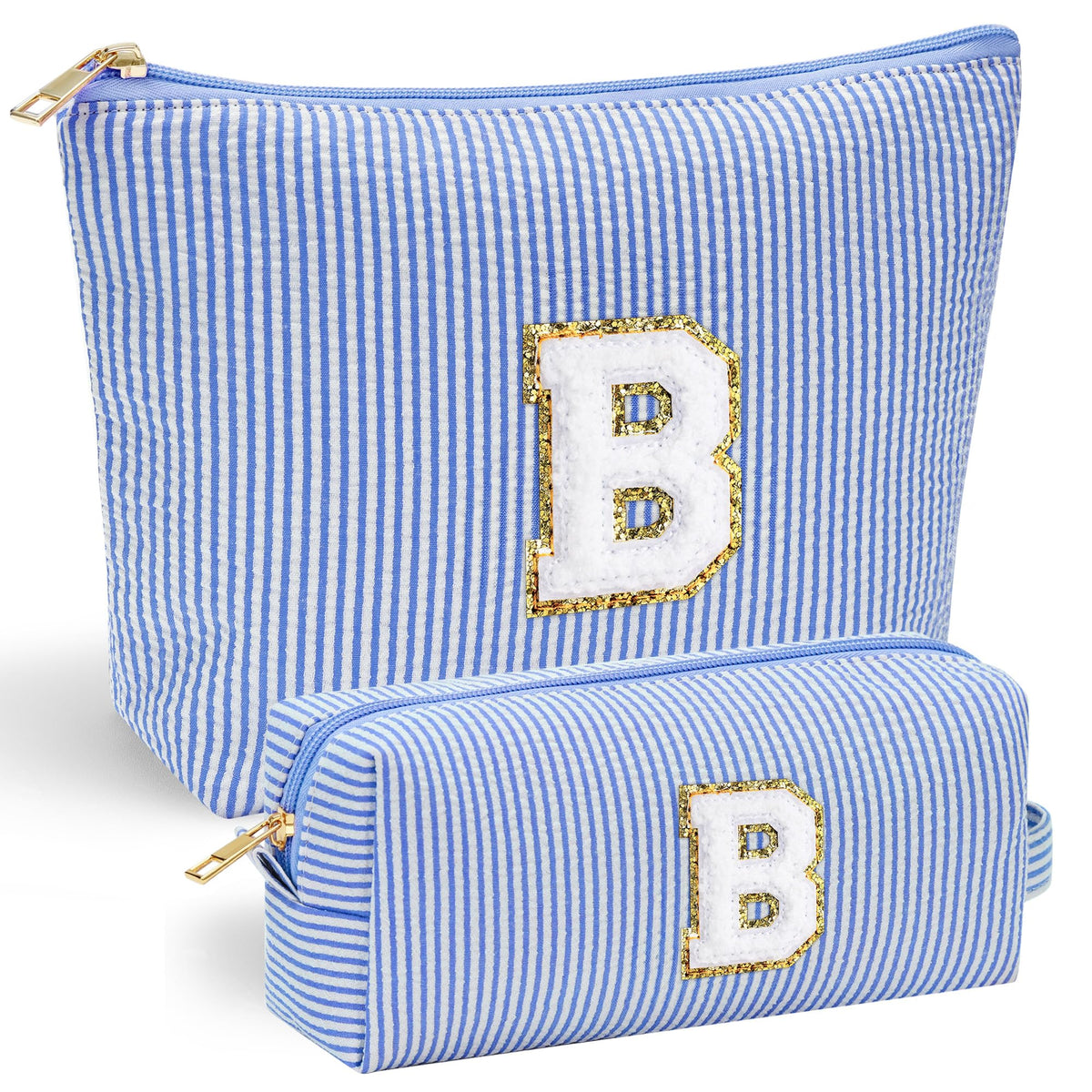 YOOLIFE monogram makeup bag front view with durable chenille initial
