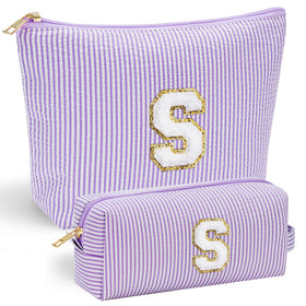 YOOLIFE monogram makeup pouch with chenille letter front for personalized organization