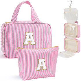YOOLIFE initial hanging toiletry bag in pink, ideal for organized travel
