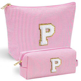 YOOLIFE personalized makeup bag with front chenille letter design for a stylish gift.