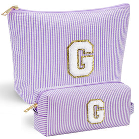 YOOLIFE makeup pouch front with chenille initial for personalized gifting
