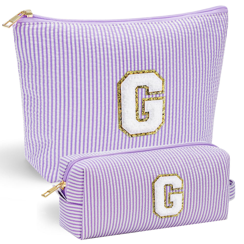 YOOLIFE makeup pouch front with chenille initial for personalized gifting