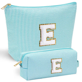 YOOLIFE teacher appreciation makeup bag front view with durable chenille initial design