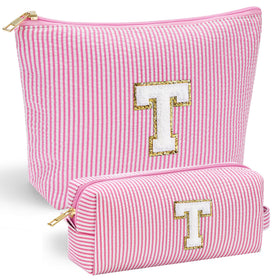 YOOLIFE teacher makeup bag with front chenille letter for personalization