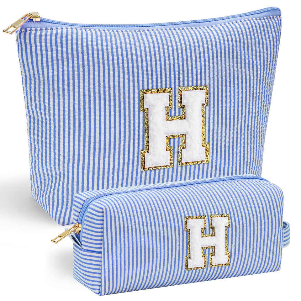 YOOLIFE travel makeup bag front view with chenille initials for organized travel