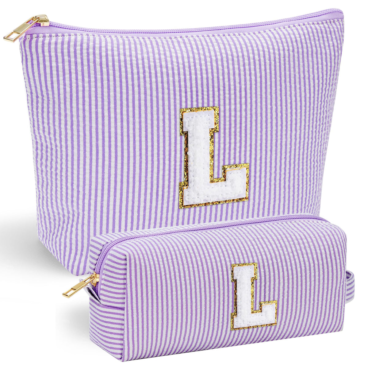 YOOLIFE two-piece makeup bag with chenille initial embroidery for a personalized gift