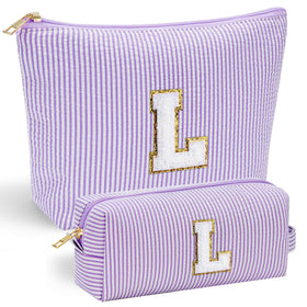 YOOLIFE two-piece makeup bag with chenille initial embroidery for a personalized gift