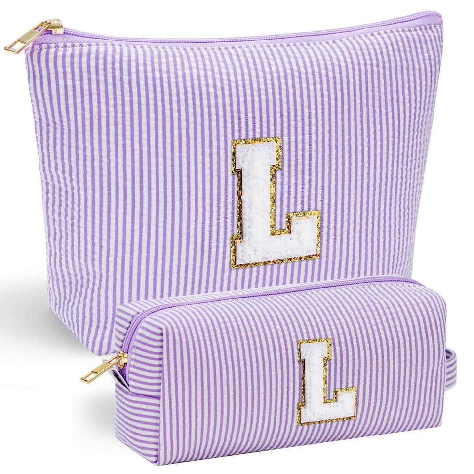 YOOLIFE two-piece makeup bag with chenille initial embroidery for a personalized gift