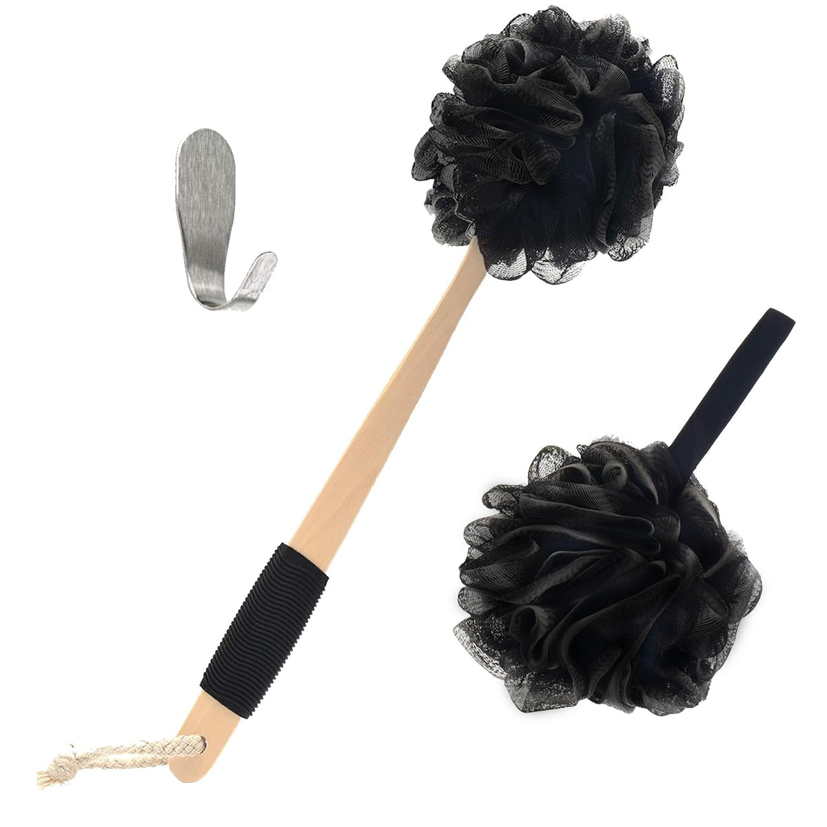 Yoove bamboo charcoal back scrubber with handle for deep cleansing and exfoliation