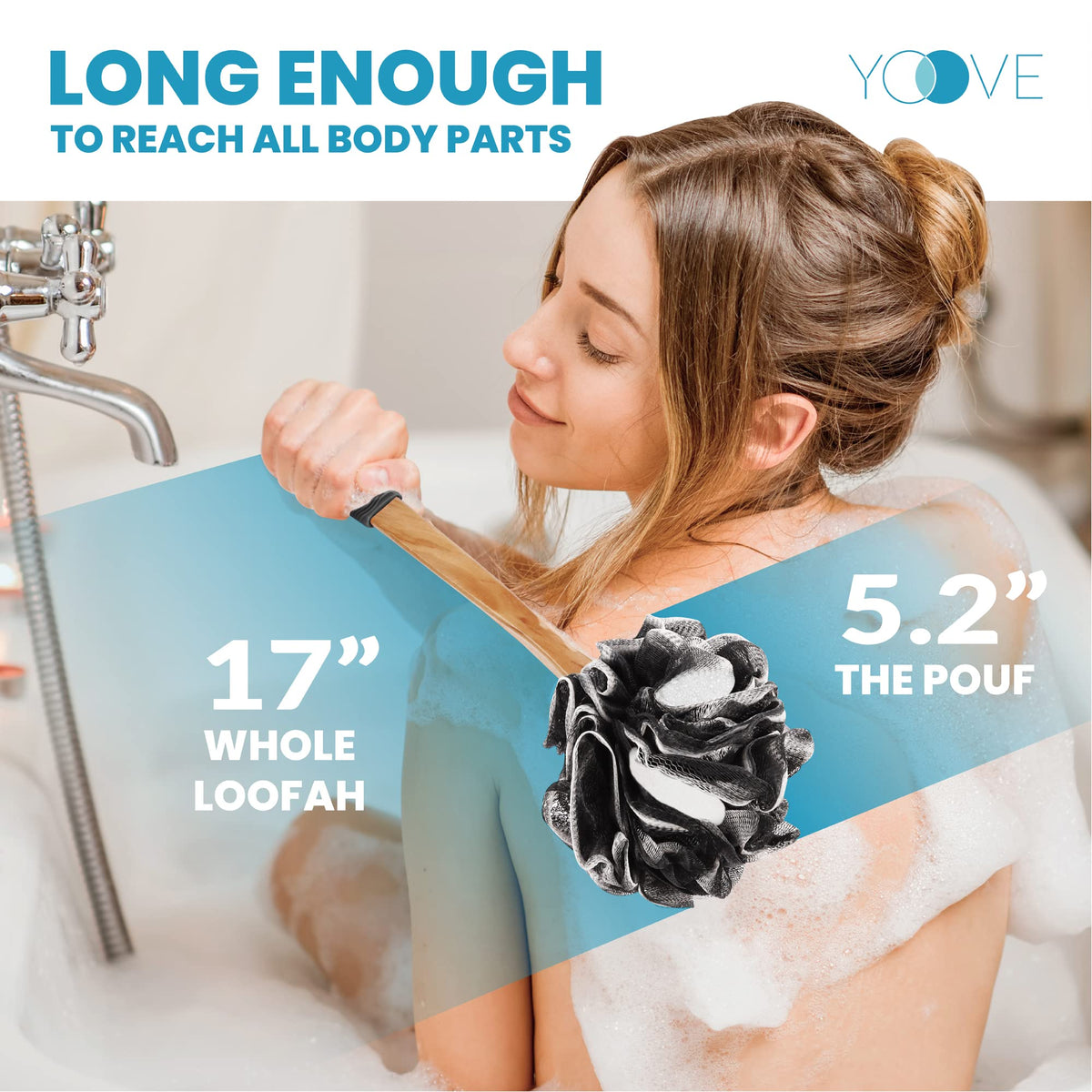 Yoove loofah pouf included for additional cleansing options
