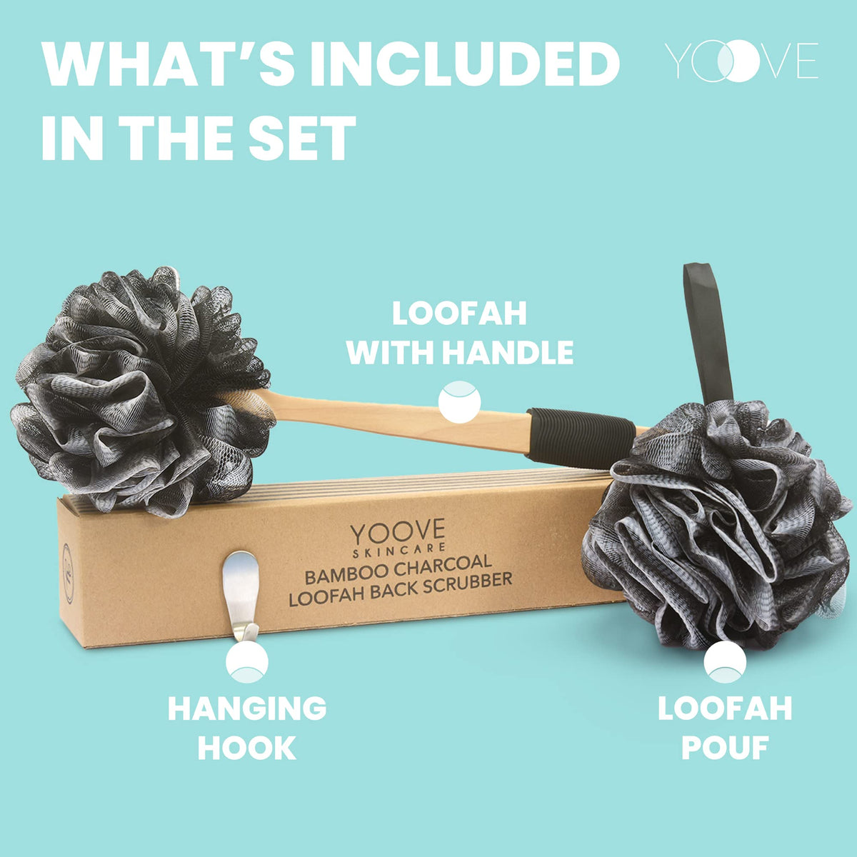 Yoove back scrubber with textured non-slip grip for wet use