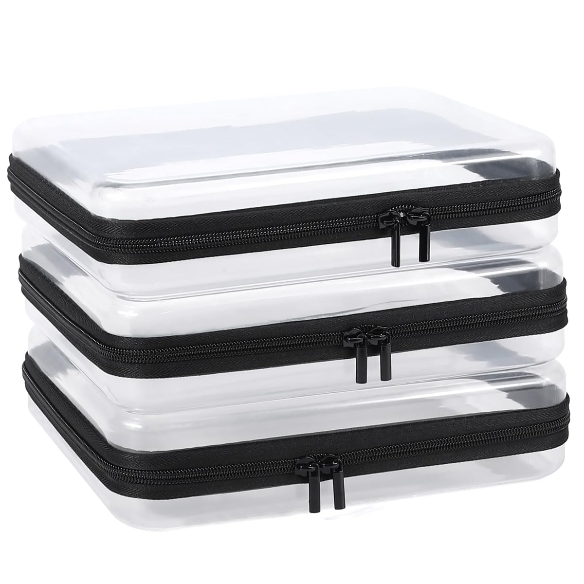 YOPCDJ clear hard shell case front view, three-pack for organized travel storage.