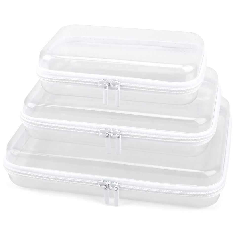 YOPCDJ clear hard-shell zipper case for quick makeup access and at-a-glance visibility.