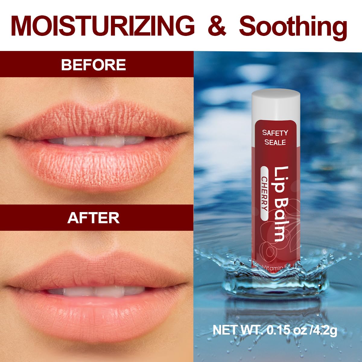 Yopela coconut oil vitamin E enriched balm supports lip tissue repair.