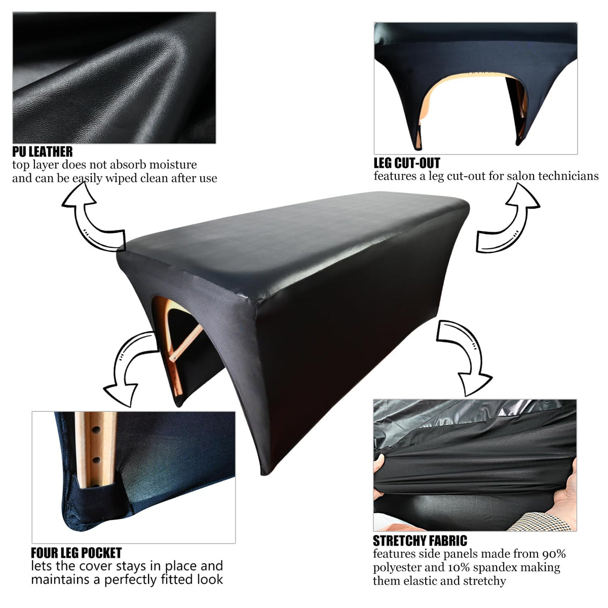 Yoquare lash bed cover leg cutout adds comfort for technicians beside the bed.