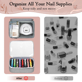 Mesh pocket keeps brushes and stickers organized.