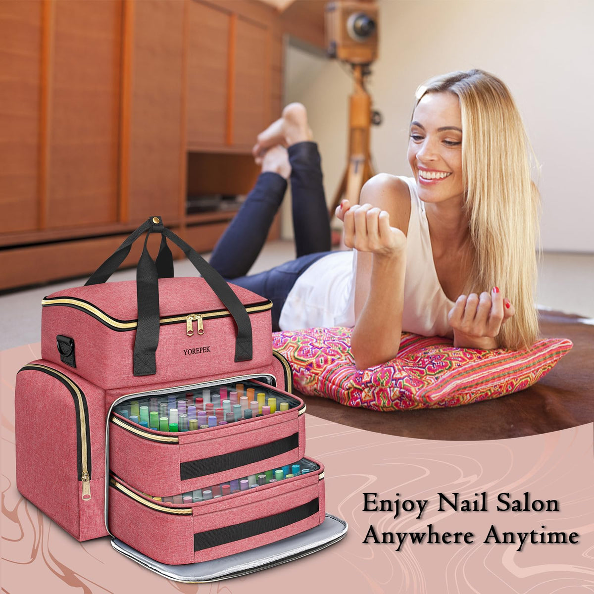 YOREPEK nail polish organizer soft padding protecting bottles in transit