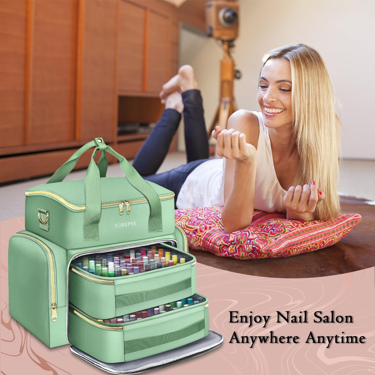 Top lamp compartment in YOREPEK nail polish organizer for on the go styling