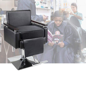 Yoshiko booster seat cushion side view shows posture support during haircuts