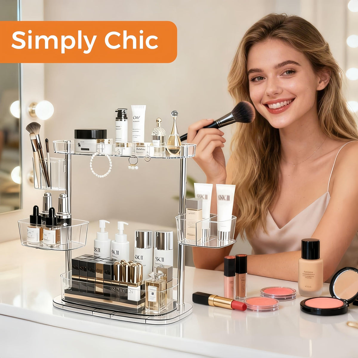 YOSHIONAL rotating vanity organizer includes brush holder for easy tool access