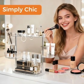 YOSHIONAL rotating vanity organizer includes brush holder for easy tool access
