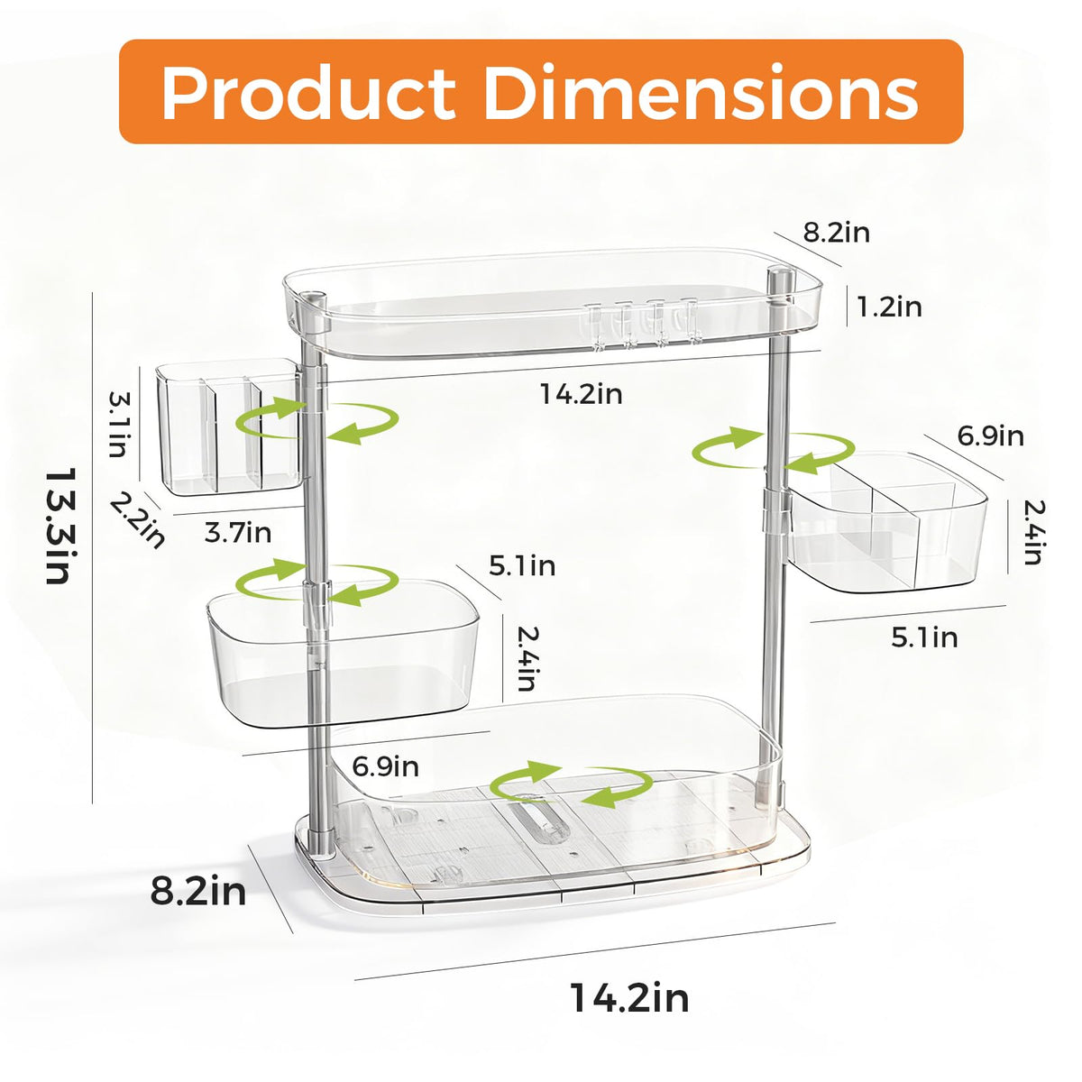 YOSHIONAL rotating vanity organizer side view highlights stable suction base