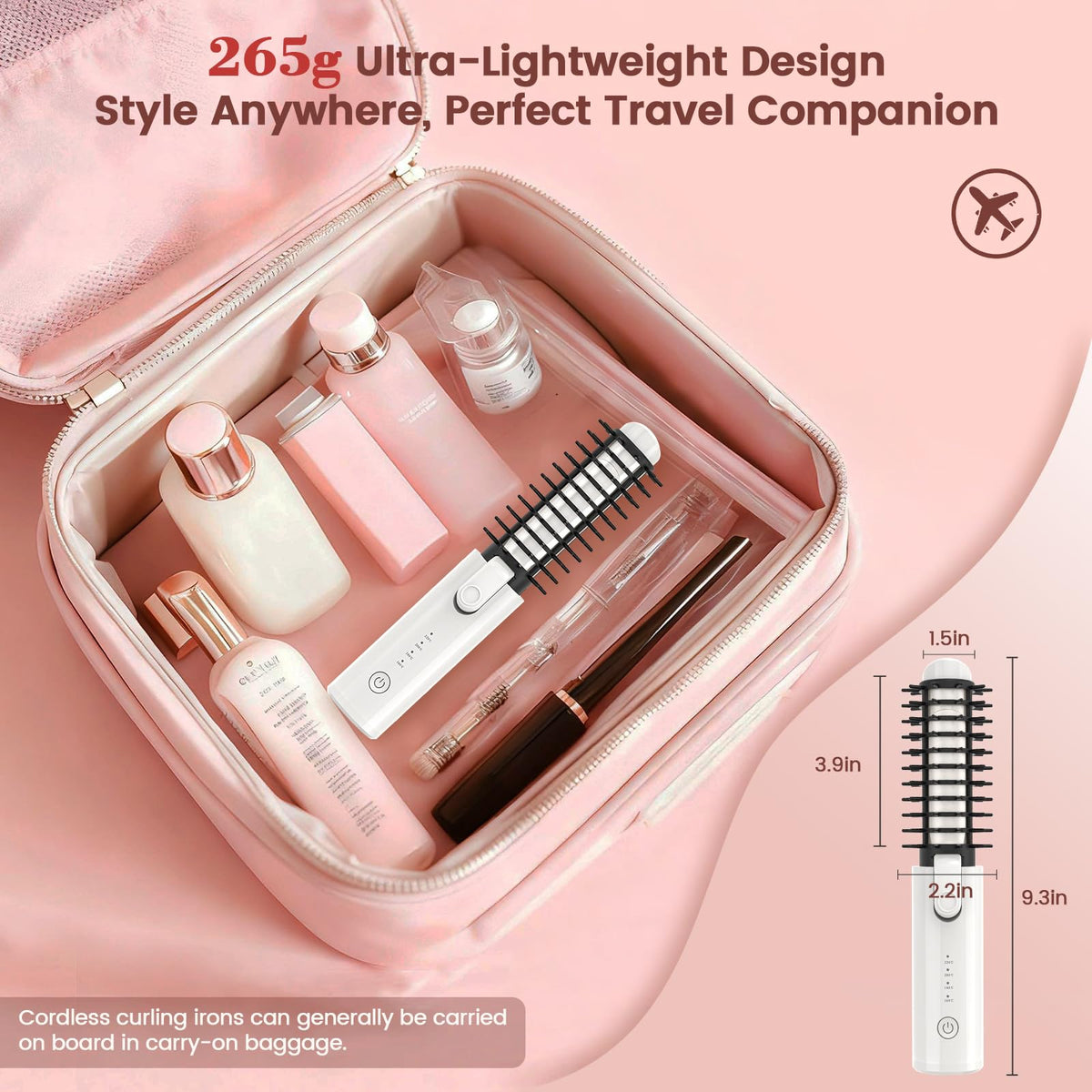 Close-up of Youbella cordless hair curler brush barrel showing even ceramic heat distribution.