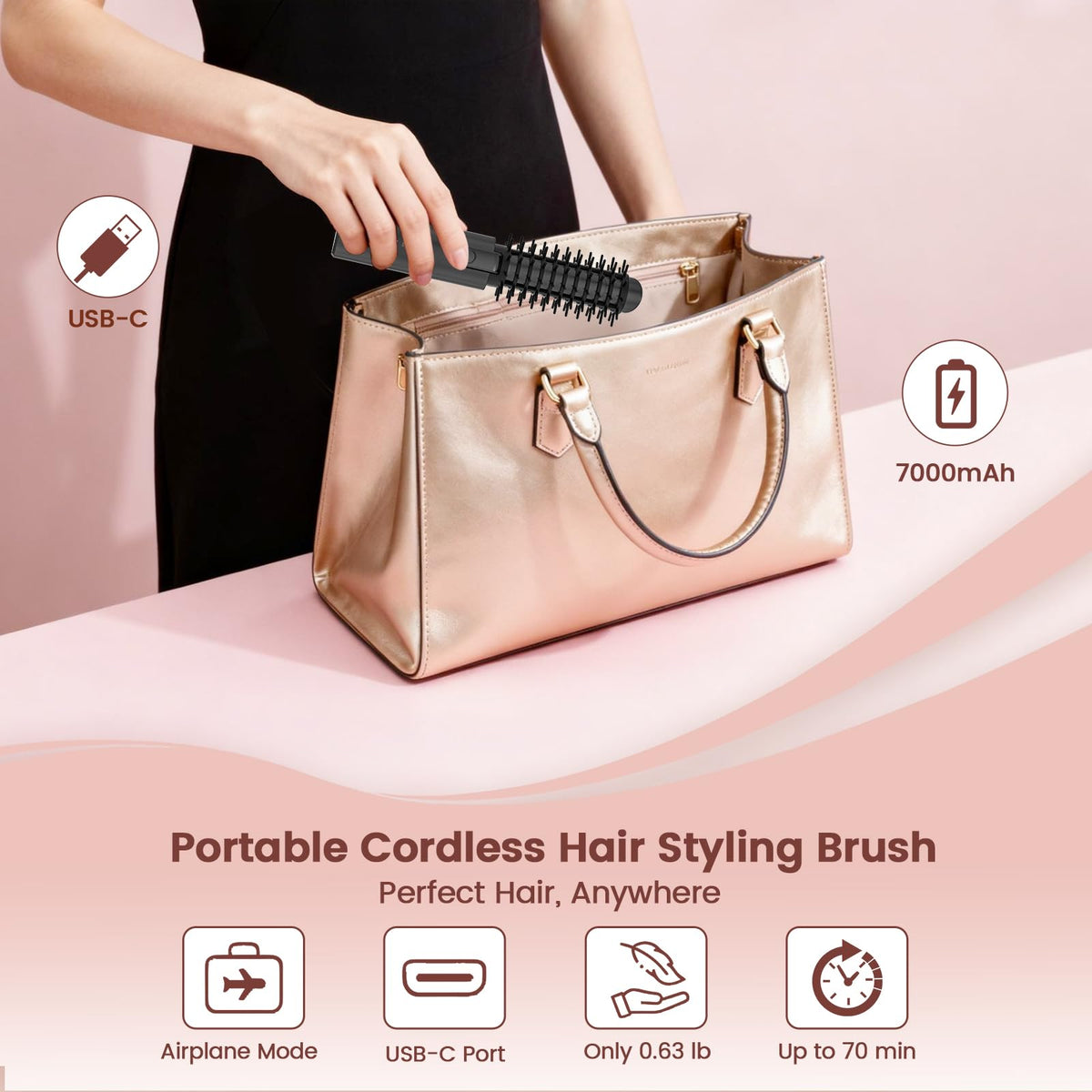 Youbella cordless hair curler brush ceramic barrel emphasizes even heat distribution