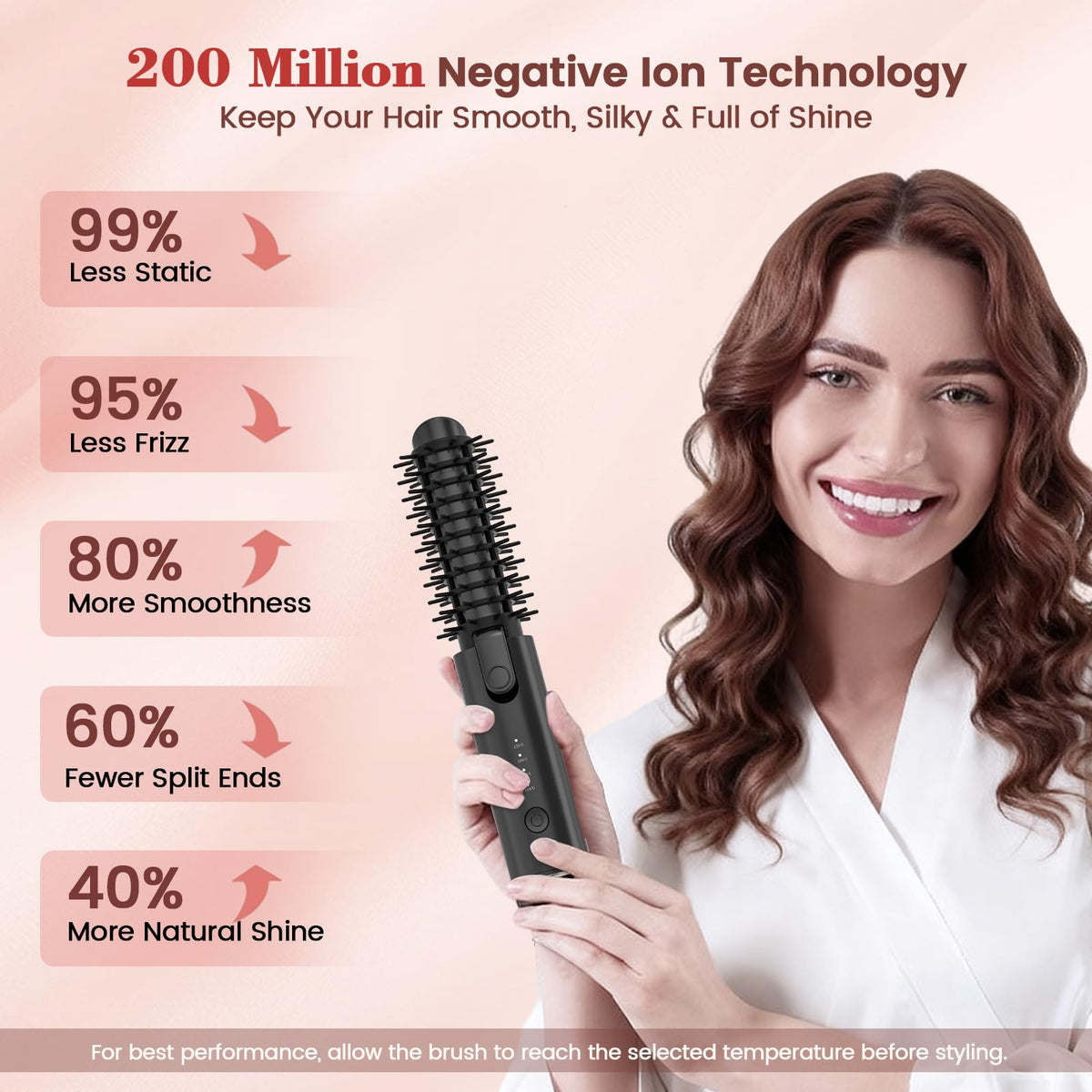 Youbella cordless hair curler brush temperature control demonstrates four heat levels