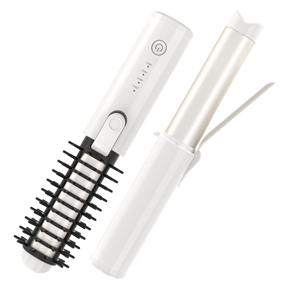 Youbella cordless hair curler brush in use creating soft voluminous waves.