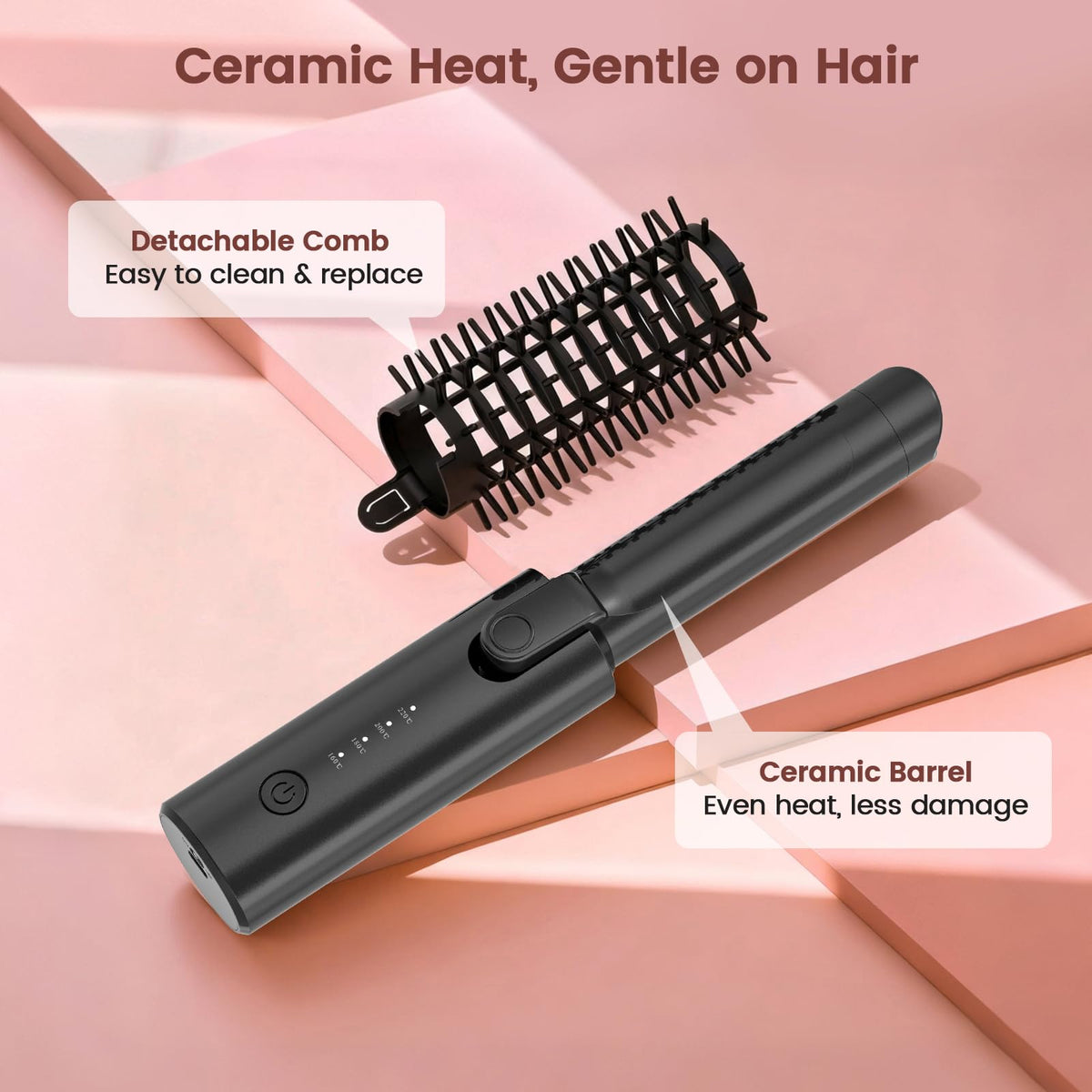 Youbella cordless hair curler brush USB-C charging for quick on-the-go power