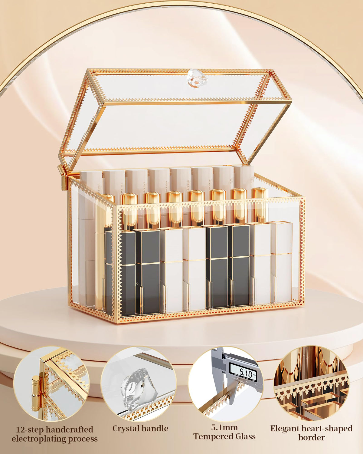 Youdepot vanity-organizer-dust-proof-lid protects cosmetics on your vanity.