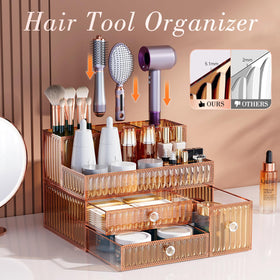 Youdepot hair tool organizer keeps drying brushes neatly near the sink.
