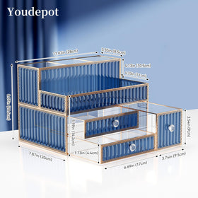 Youdepot makeup organizer blue in bathroom scene during morning routine