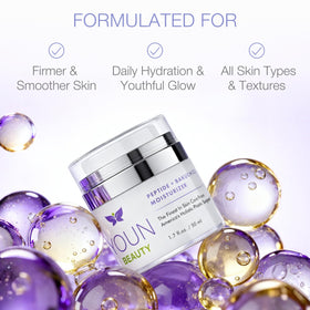 YOUN Beauty Peptide + Bakuchiol Moisturizer on vanity for daily routine.