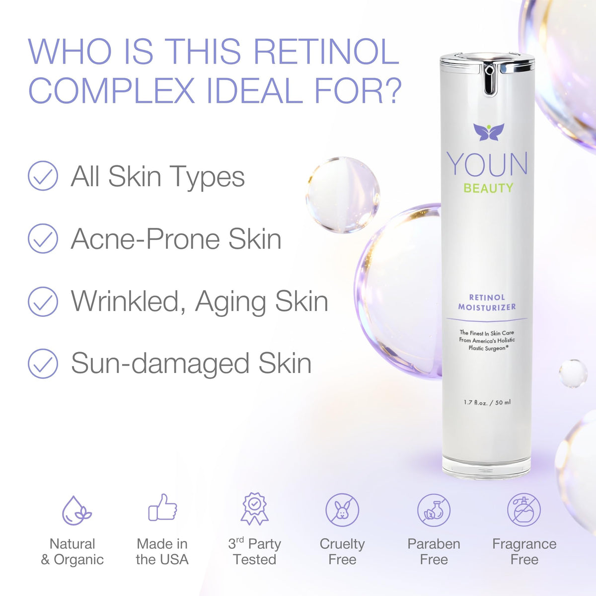 YOUN Beauty Retinol Night Cream with hyaluronic acid and vitamin E for moisture