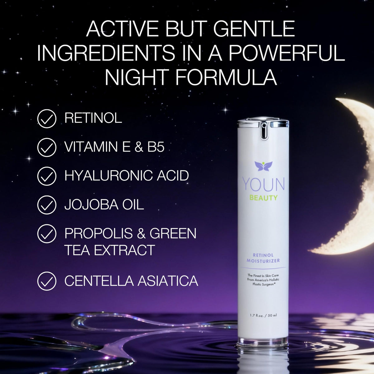 YOUN Beauty Retinol Night Cream packaging box highlighting clean beauty