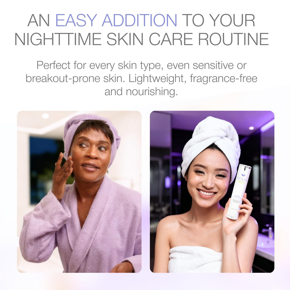 YOUN Beauty Retinol Night Cream being applied during a nightly routine