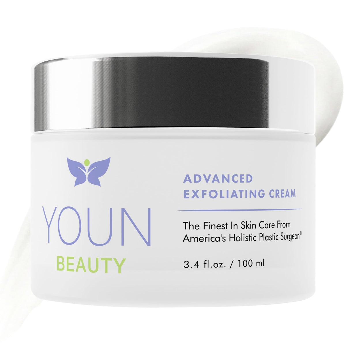 YOUN Beauty Wash-Off Exfoliating Face Wash bottle front shows gentle exfoliation benefits
