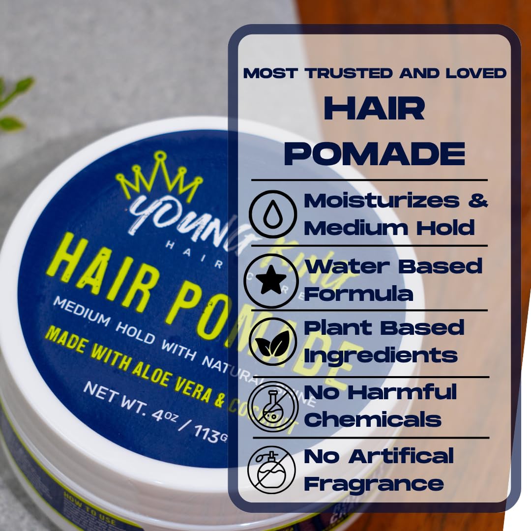 YOUNG KING HAIR CARE pomade in-use for styling and tame flyaways.