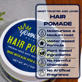 YOUNG KING HAIR CARE pomade in-use for styling and tame flyaways.