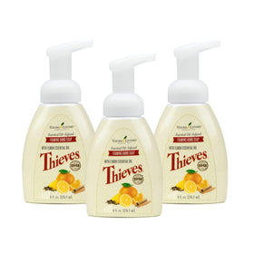 Young Living Thieves Foaming Hand Soap bottle pack close-up for daily use with eight-ounce bottles.