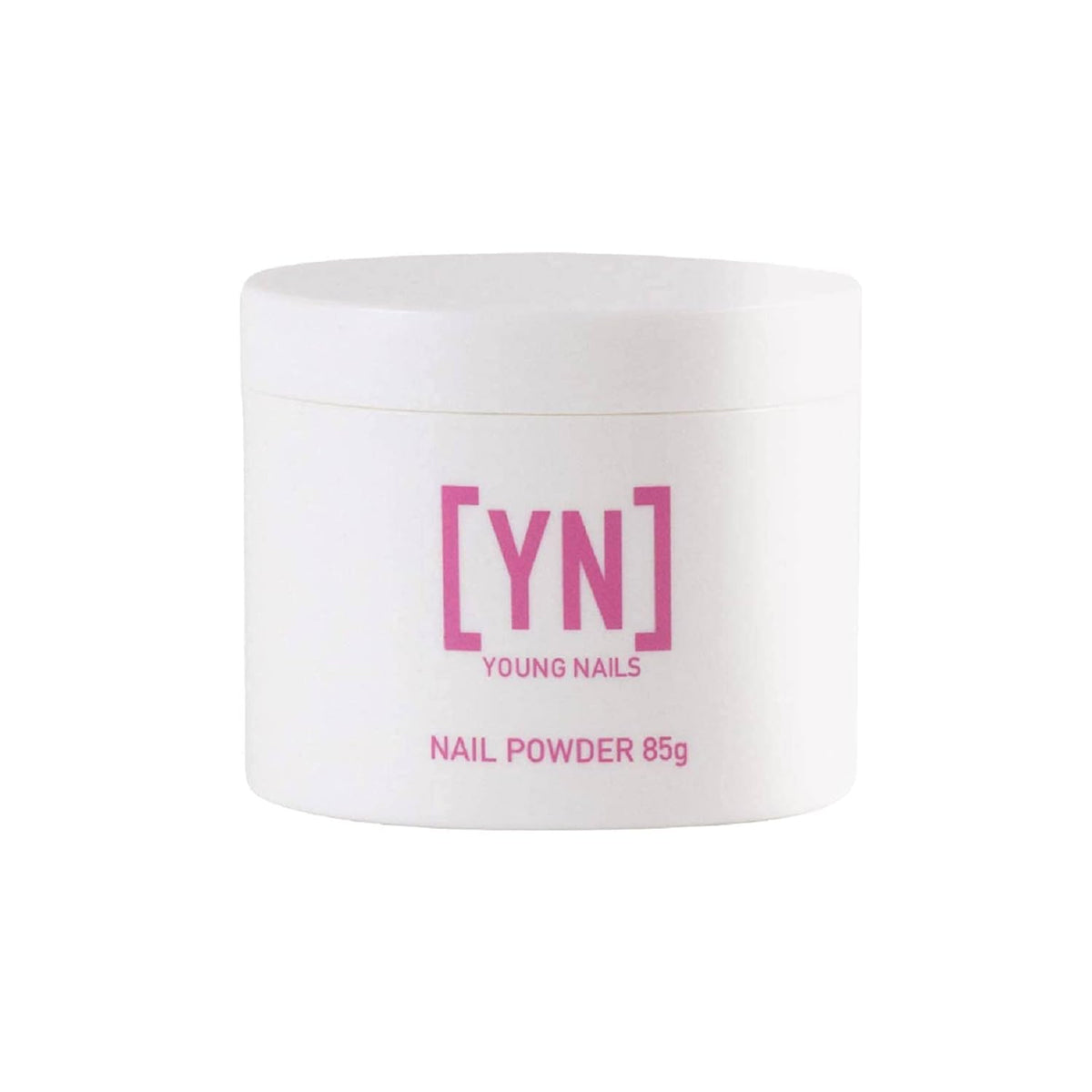 Young Nails Acrylic Cover Powder jar closeup showing self leveling formula for flawless embeds.
