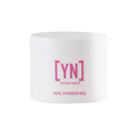 Young Nails Acrylic Cover Powder jar closeup showing self leveling formula for flawless embeds.
