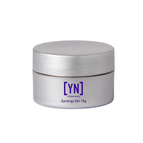 Young Nails Synergy bottle front, clear gel for strong adhesion and long-lasting wear.