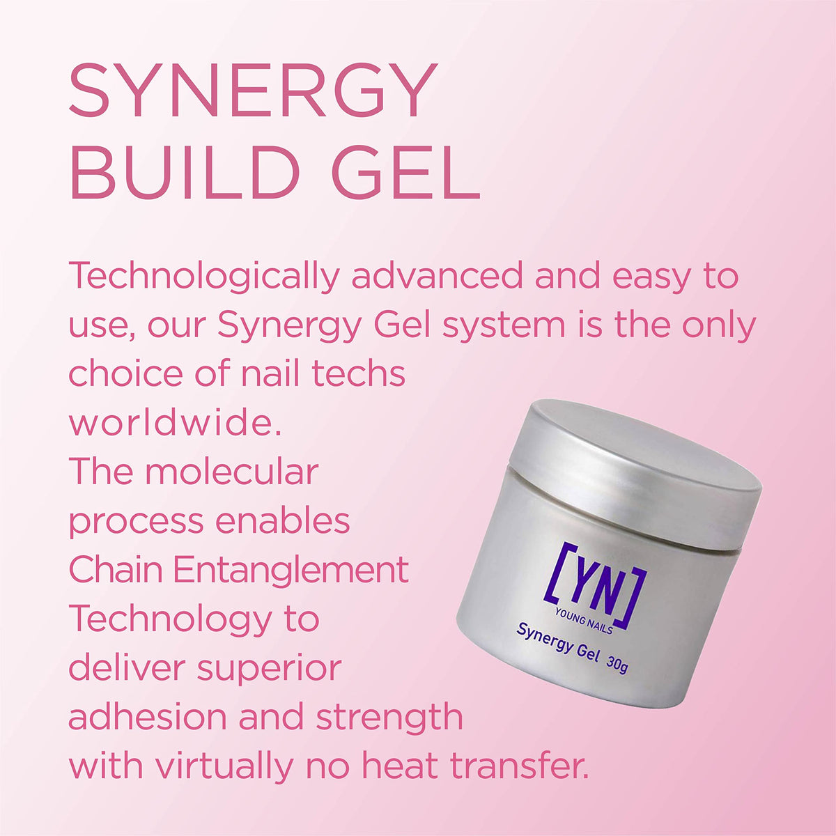 Young Nails Synergy Builder Gel structure demonstrates strong, controlled nail form.